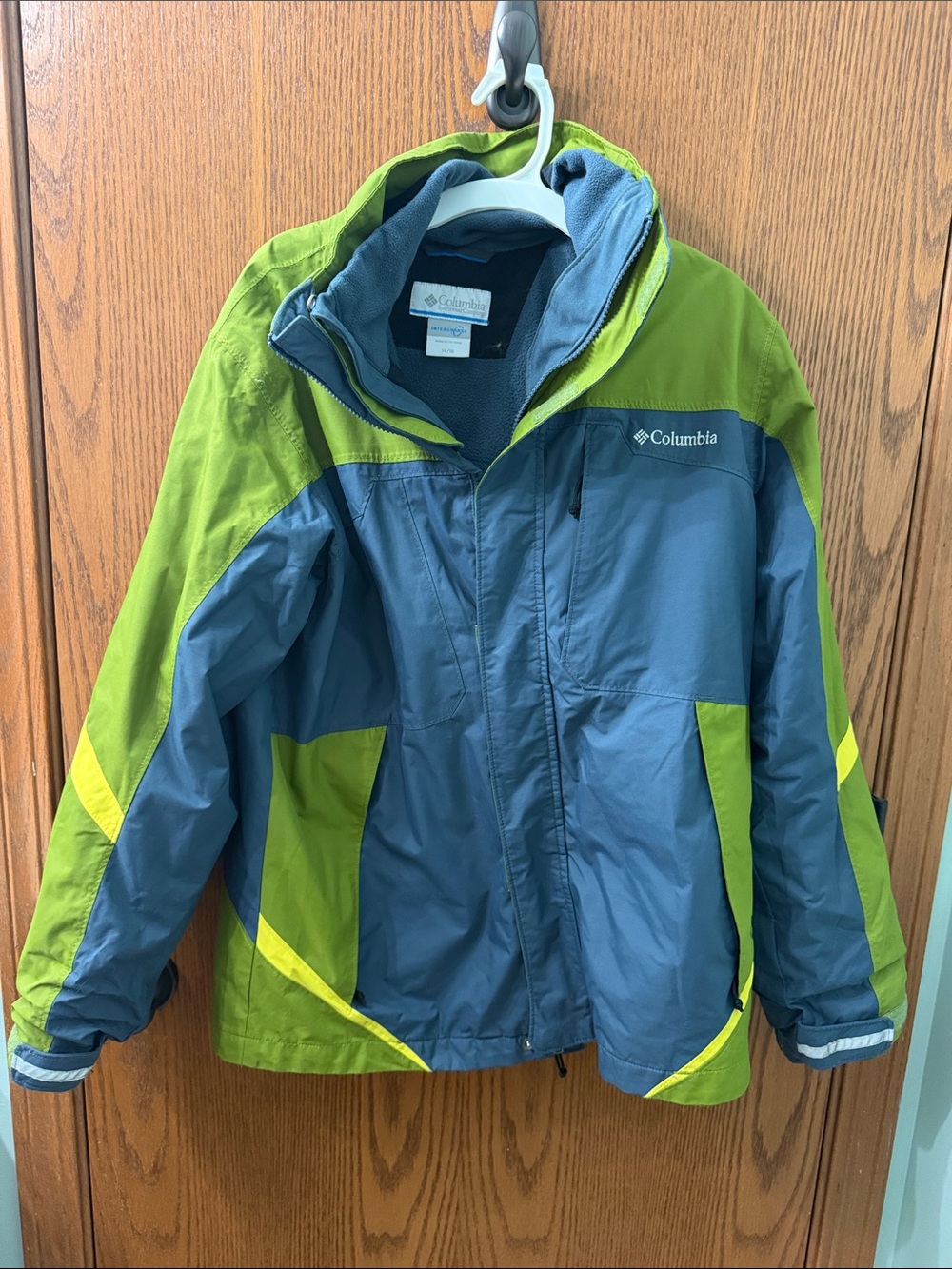 Columbia Boys Blue and Green Waterproof Jacket with removable fleece liner